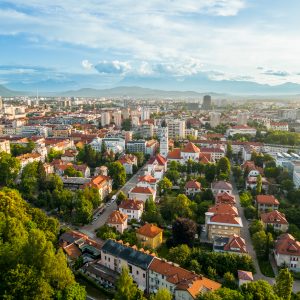 Aerial drone view of Ljubljana, Slovenia