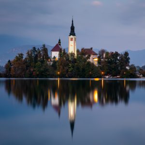 Autumn view on Bled Lake, Bled, Slovenia, Europe.