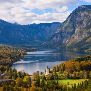 Lake Bohinj landscape in autumn in Slovenia