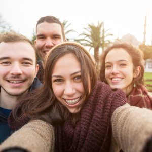 Group of Turkish Friends taking Selfie in Istanbul