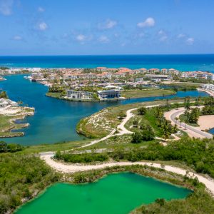 Landscape of a resort area in Cap Cana surrounded by the sea in the Dominican Republic