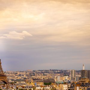 Landscape scene Effiel tower over cityscape under sunset scene in Paris, France
