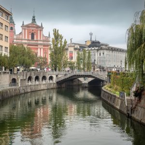 Ljubljanica river canal in Ljubljana, Slovenia