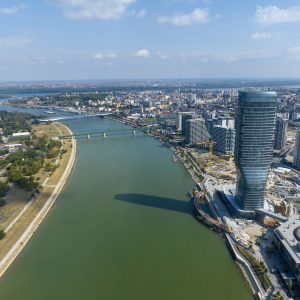 Panoramic view of Belgrade Waterfront, Sava River, Belgrade Towe