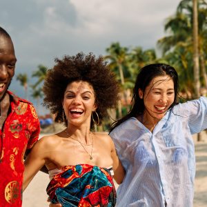 fun beach summer vacation woman friendship young man travel holi